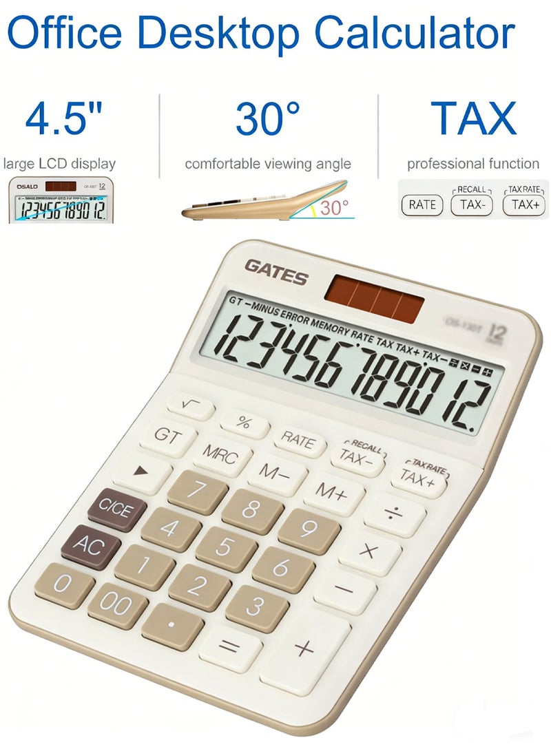 Gates Office Calculator Desktop, Colorful Desktop 12-Digit Calculator with Bright LCD Display - Dual Power  (Solar &Battery) Anti-Slip Design for Financial Accounting Business Use, Office, and High School - Image 5